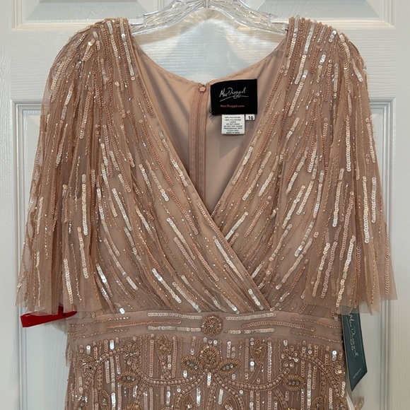 NWT Mac Duggal 9064 Pink Embellished Cap Sleeve Faux Wrap Trumpet Gown Size 10 - Picture 6 of 11